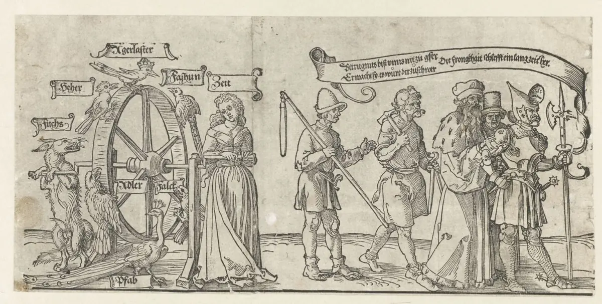 Het rad van fortuin, toegeschreven aan Albrecht Dürer