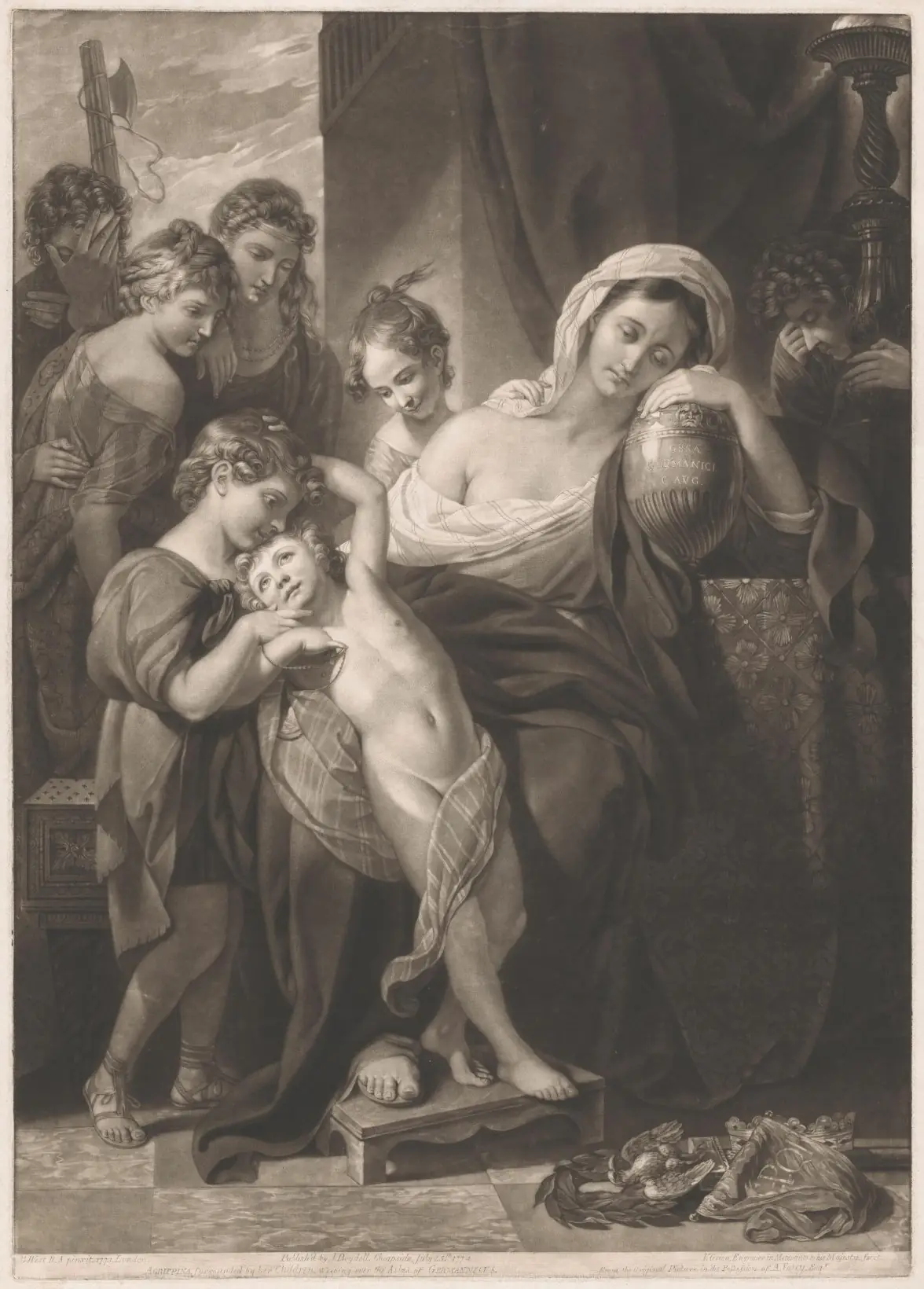 Agrippina Weeping over the Ashes of Germanicus, Valentine Green after Benjamin West